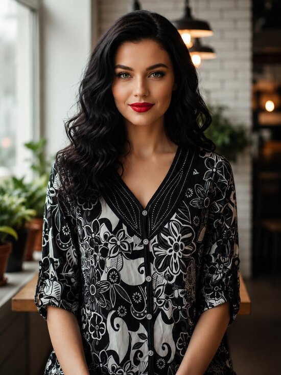Vintage Tops - VINTAGE APPOINTMENTS Black Blouse Plus 1X 1XL Top 3/4 Sleeve Bling Top Shirt